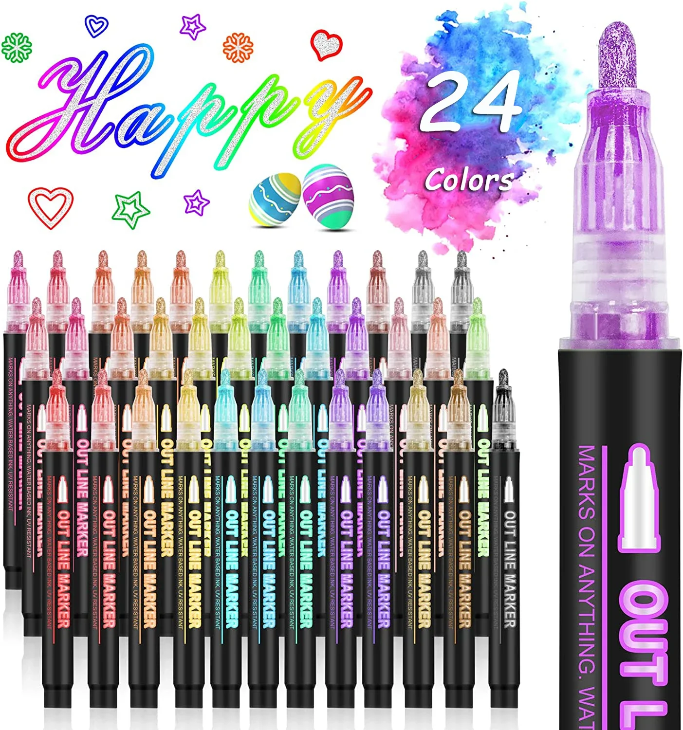 Highlighter Set Pastel - 36 Color Double Line Outline Art