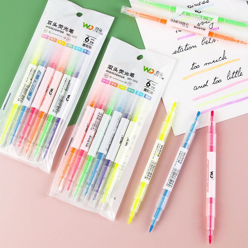 6 Pcs/pack Assorted Color Dual - Highlighter Set Pastel 评论和价格