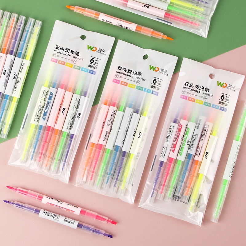6 Pcs/pack Assorted Color Dual - Highlighter Set Pastel 评论和价格