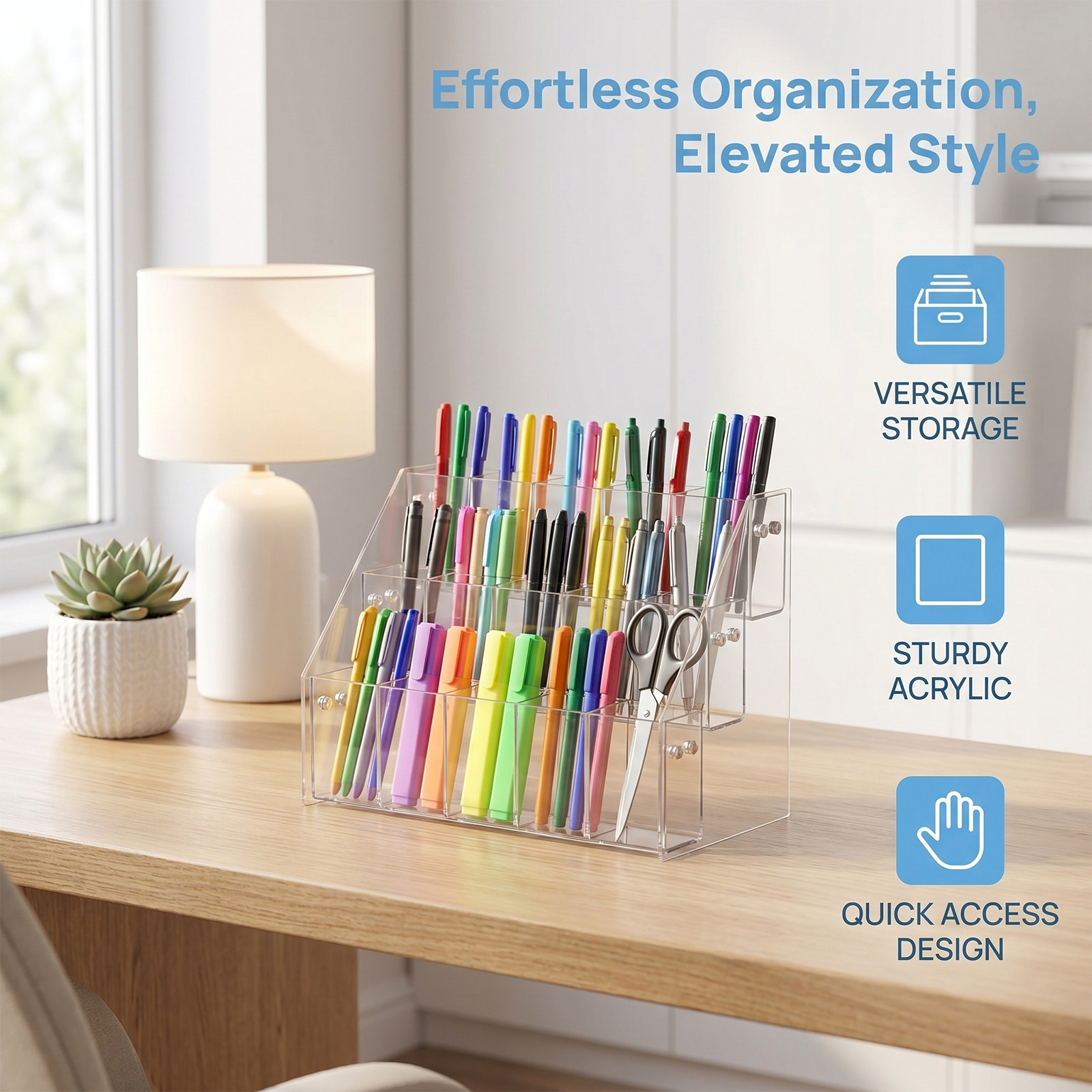 Modern Clear Acrylic Pen Holde - Stationery And Office Supply Stores 评论和价格