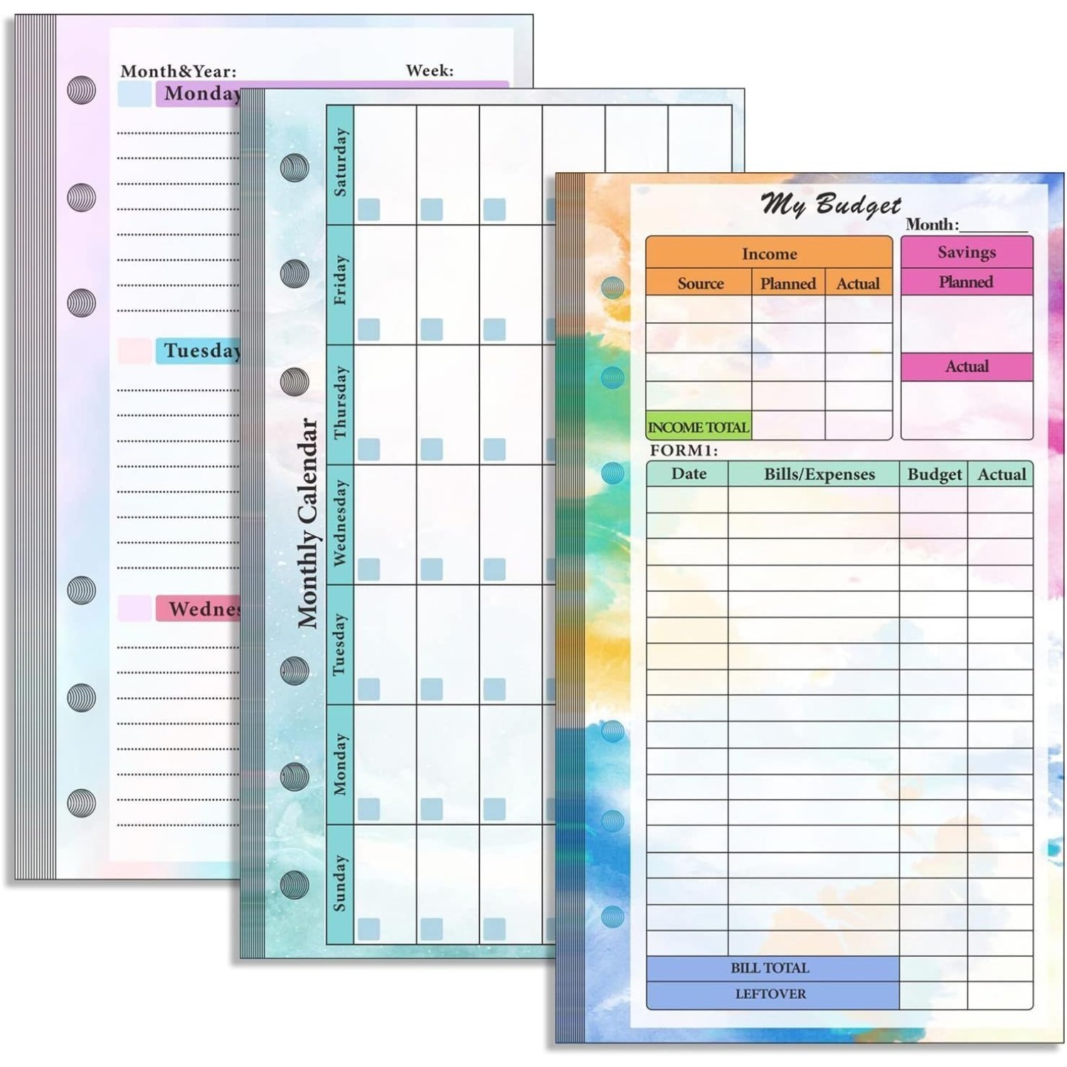 Set of 6-hole A6 binder refill - Planner Weekly Budget 评论和价格