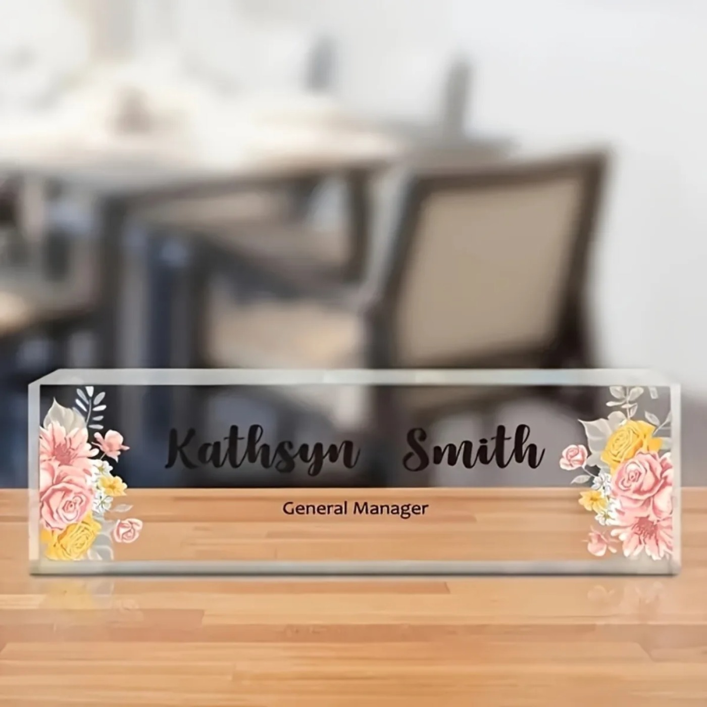 1PC 2D Flat Elegant Floral Acr - Desk Name Plate 评论和价格